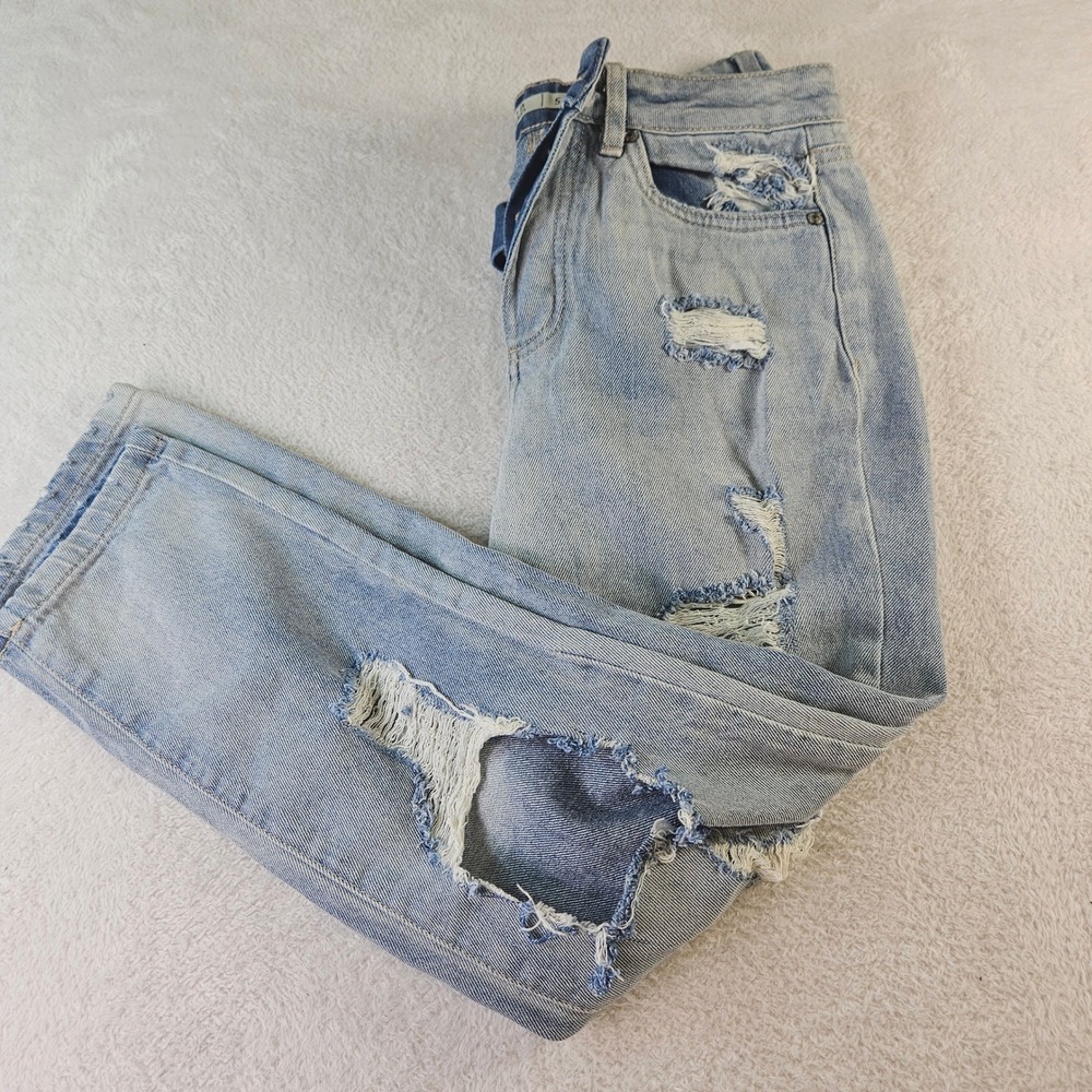 Urban Basics Light Wash Distressed Button Fly Straight Leg Jeans Womens Size 5